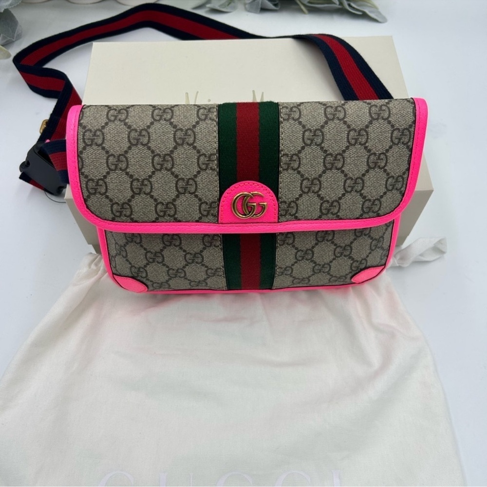 SOLD !!!!Women’s Gucci OPHIDIA GG supreme canvas belt bag web stripe 80 cm NWT